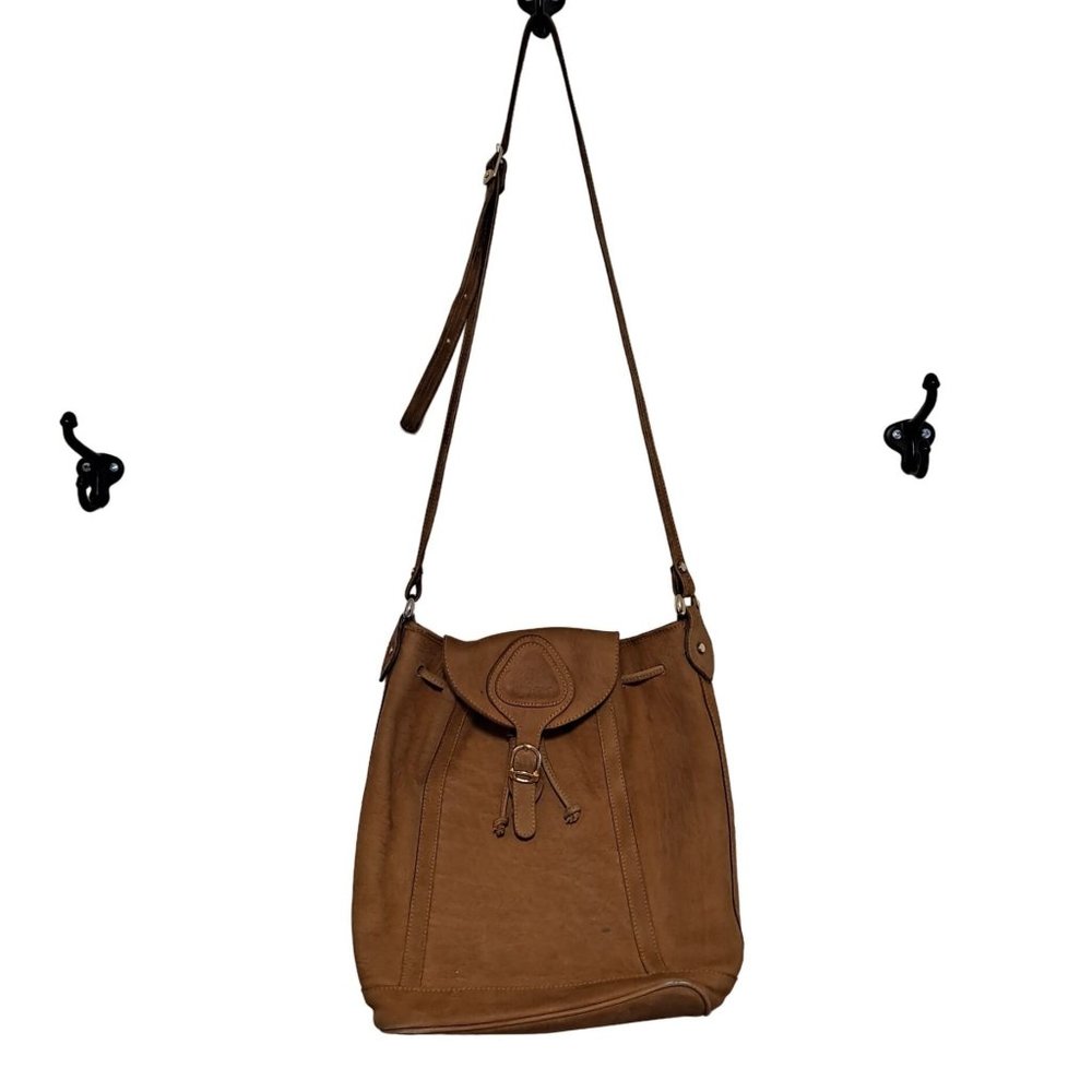 Vintage Purse Elephant Leather Cognac Soft Suede Crossbody Drawstring Adjustable